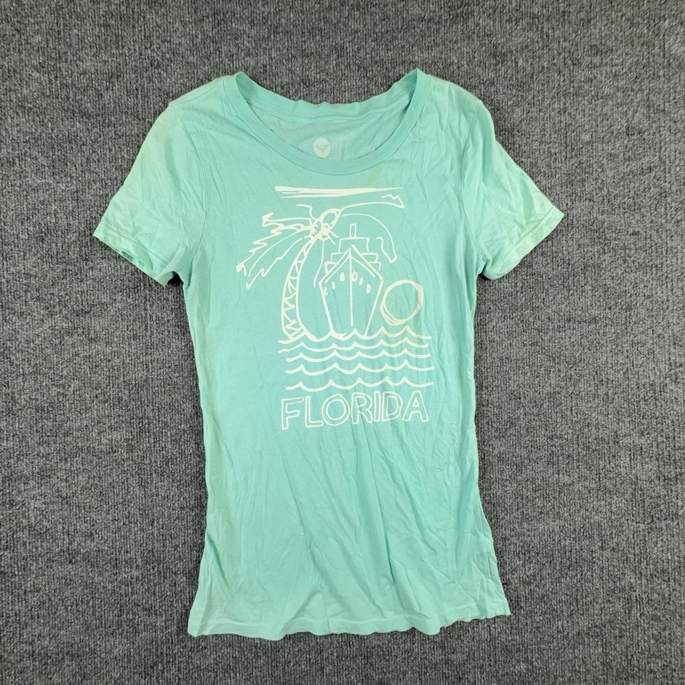 Roxy Shirt Womens Small Green Florida Cruise Ship Graphic Scoop Neck Tee Top